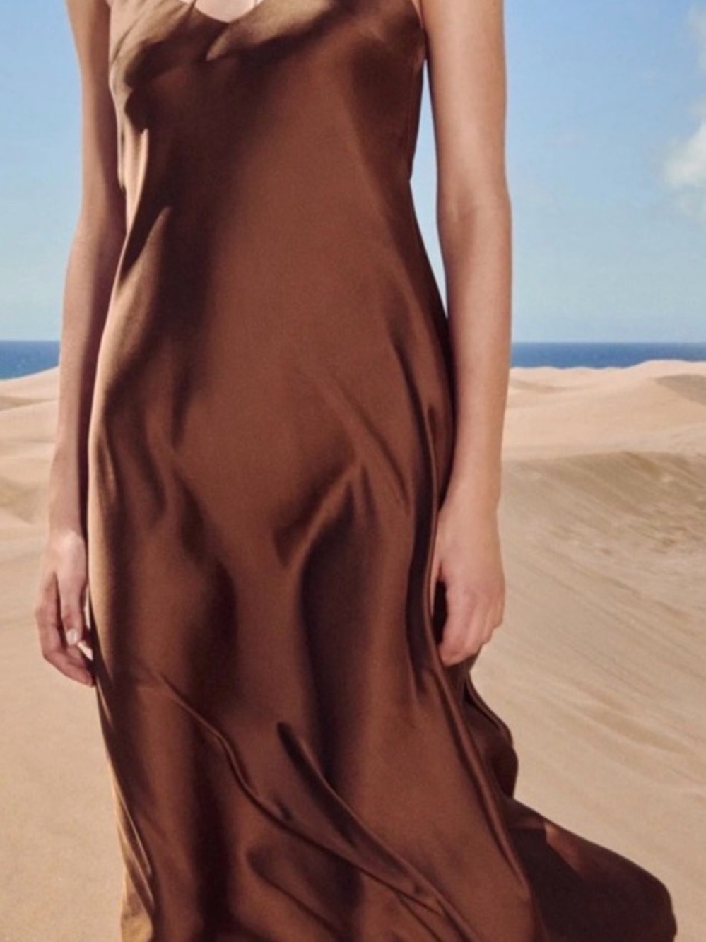 Zara Satin Slip Dress in Chocolate Brown - Women